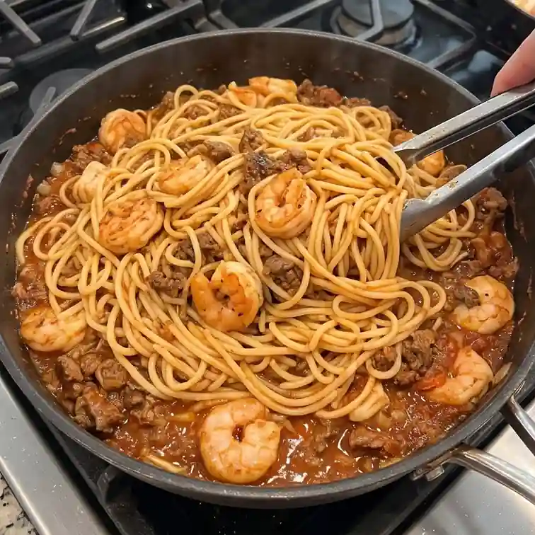 spicy_shrimp_beef_spaghetti-skillet