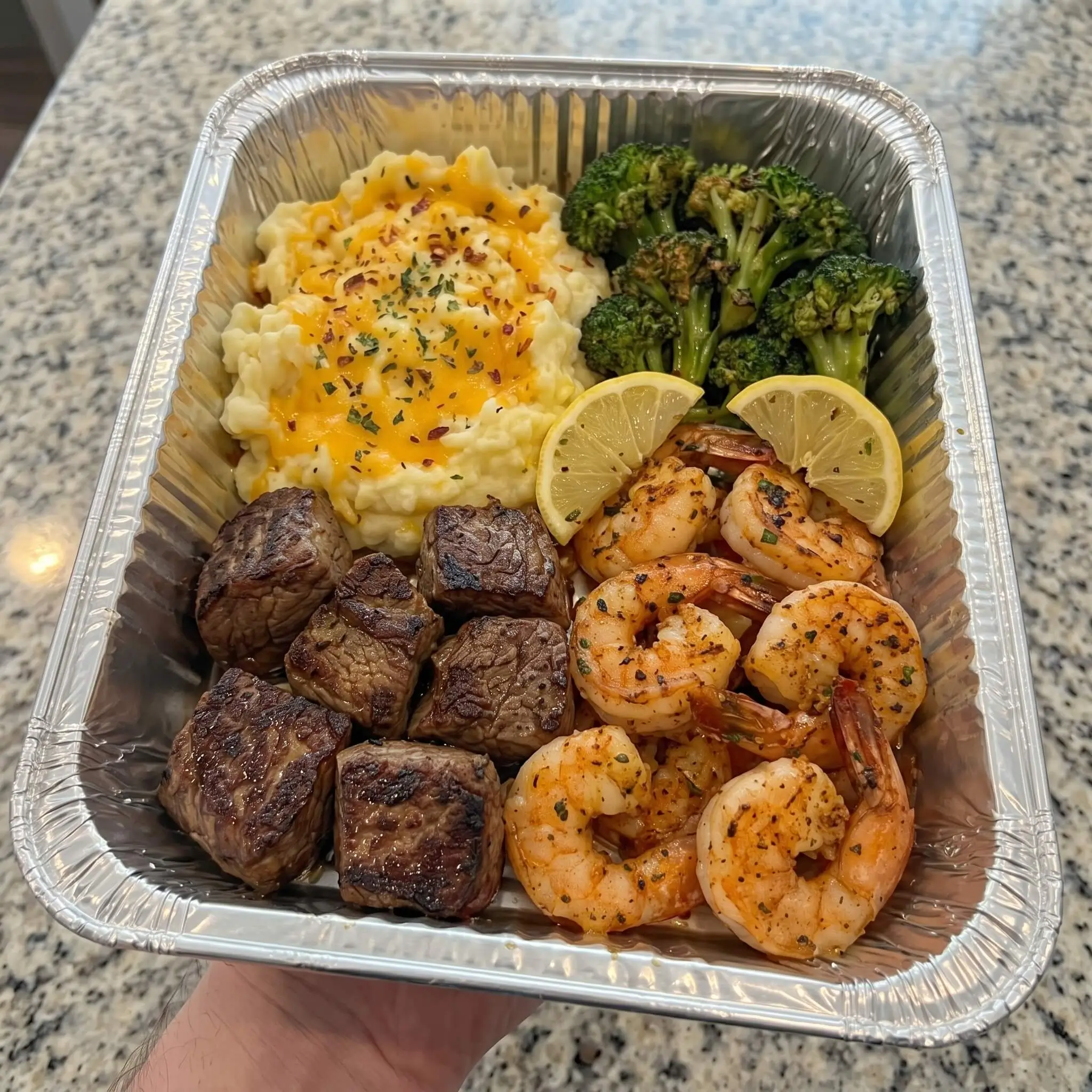 Garlic Butter Shrimp & Steak Dinner