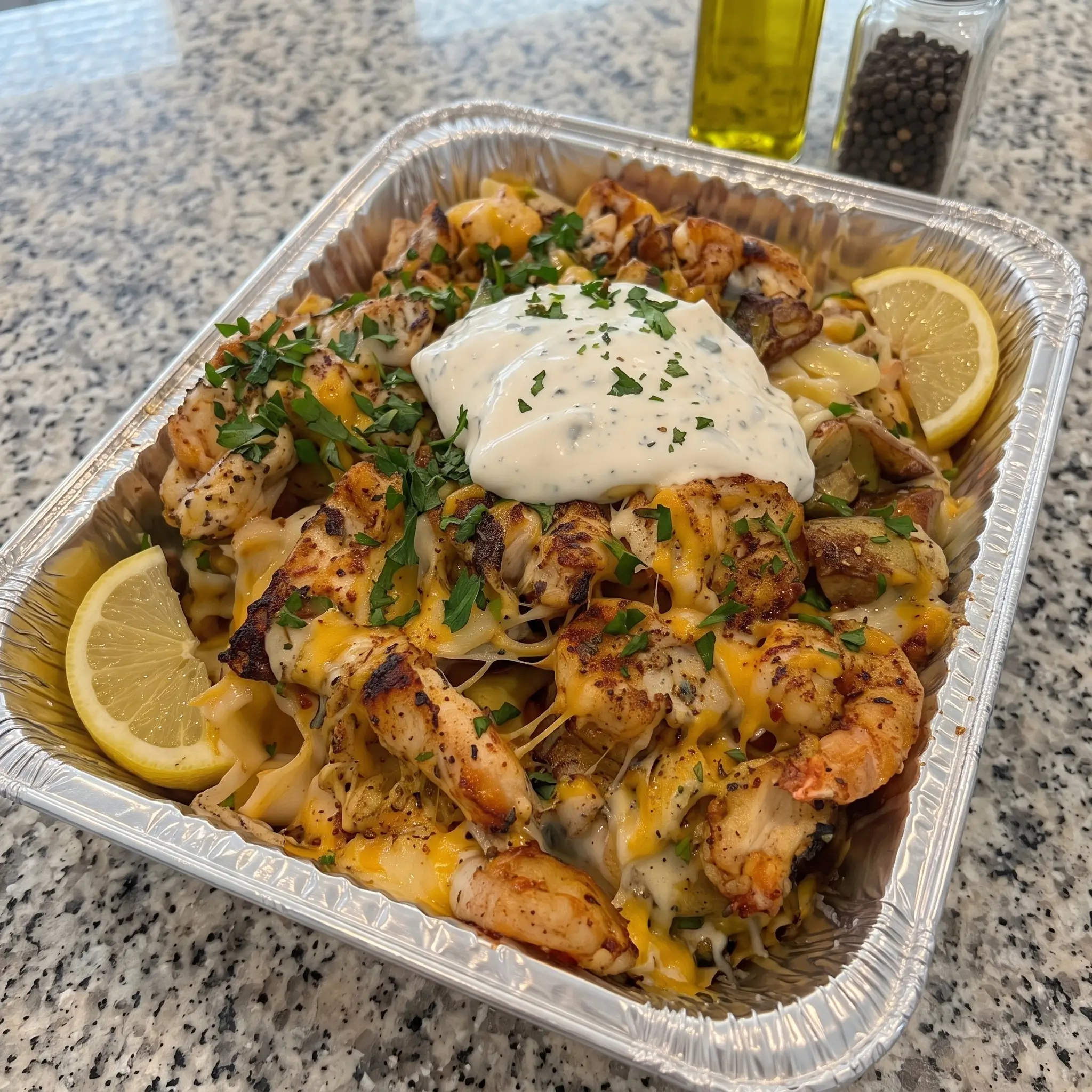 Loaded Shrimp & Chicken Cheesy Potato