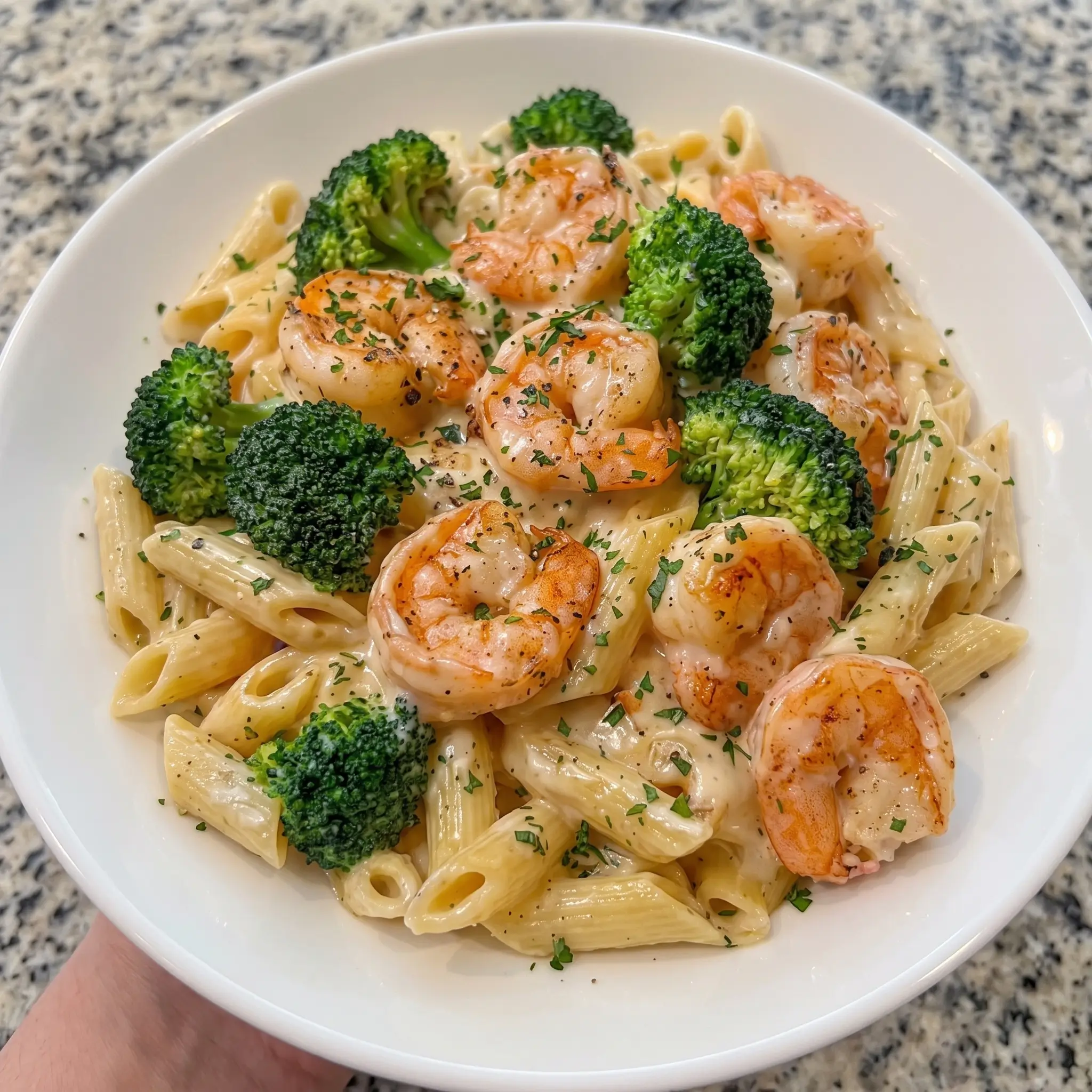 Creamy Alfredo Shrimp Pasta with Broccoli