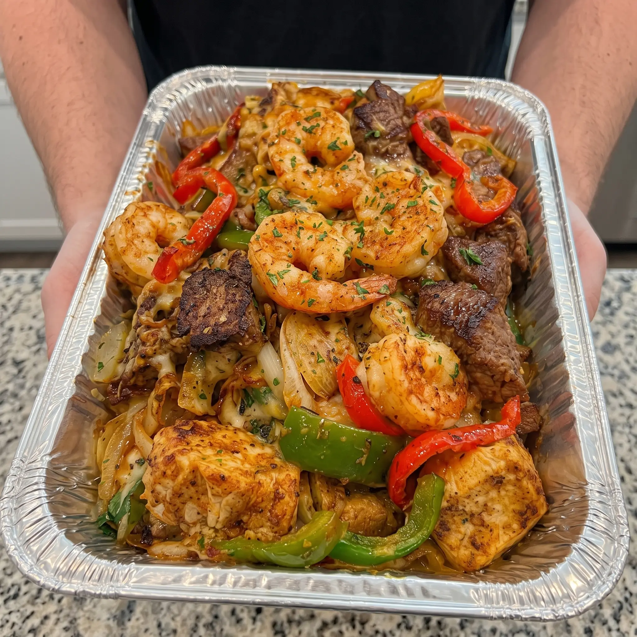 Creamy Steak, Chicken & Shrimp Fajita Feast