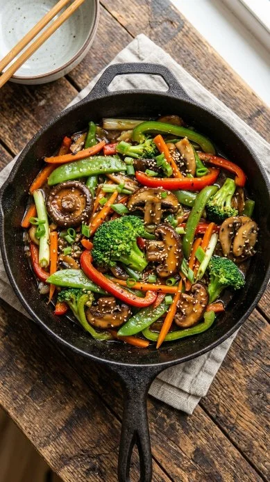 Colorful Vegetable Stir Fry with fresh vegetables in a skillet