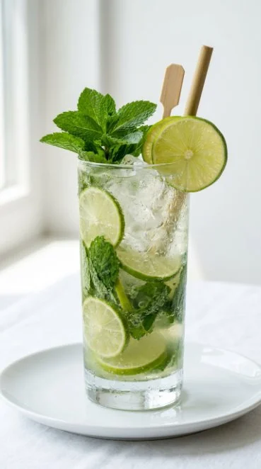 Refreshing Virgin Mojito Mocktail with mint and lime in a glass