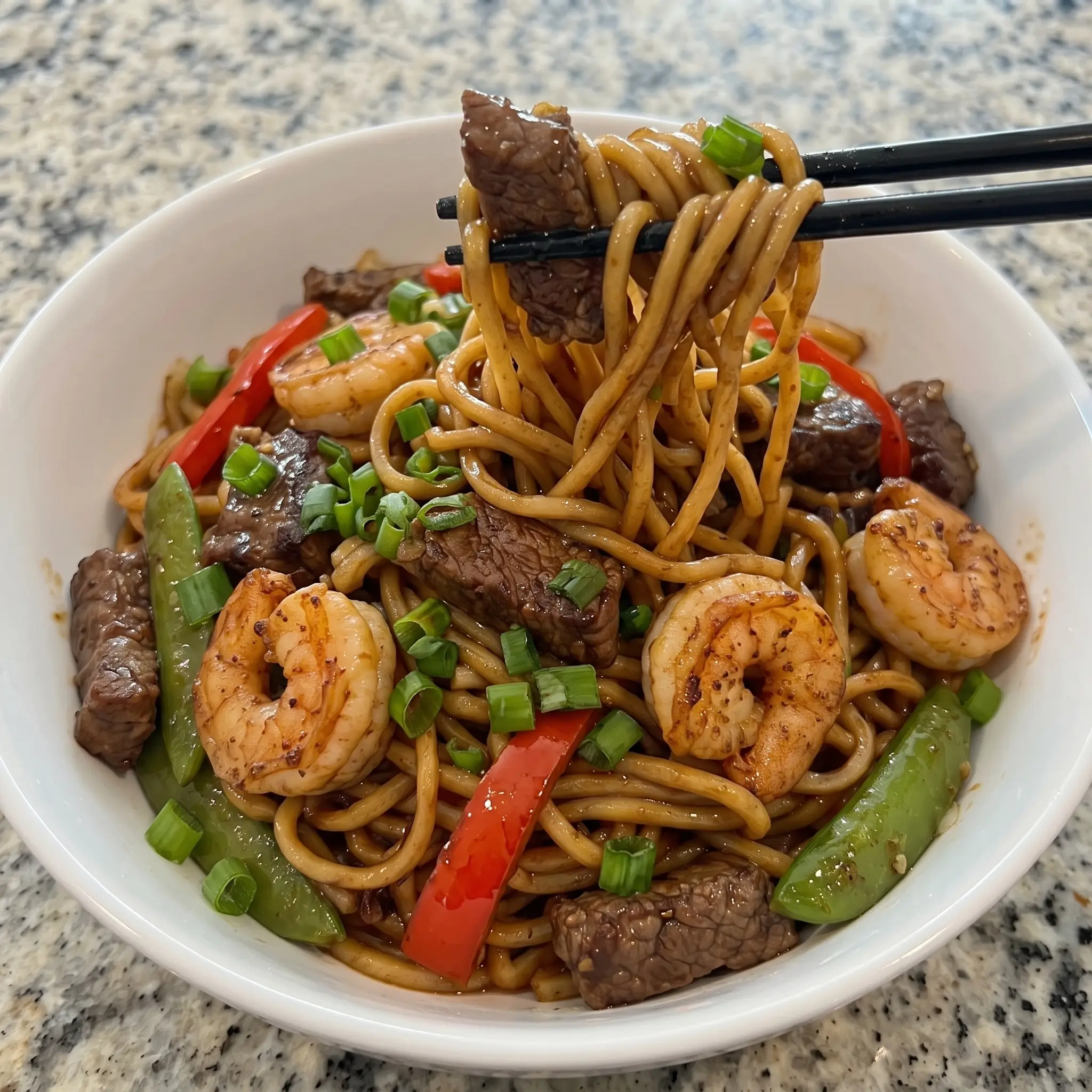 Beef and Shrimp Stir Fry Noodles