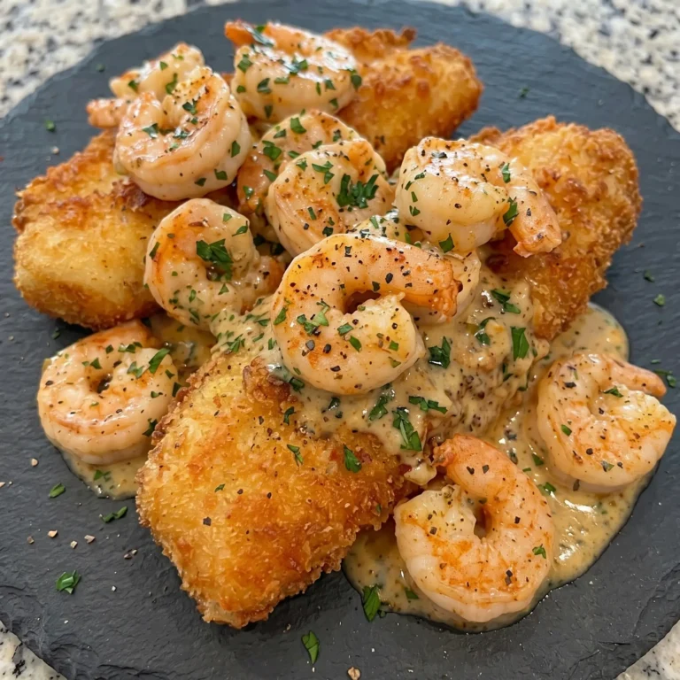 Crispy White Fish with Creamy Garlic Shrimp